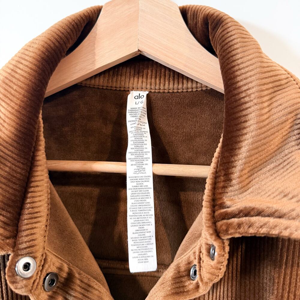 ALO YOGA Women’s Ribbed Velour Mountainside Shacket Jacket Shirt L Cinnamon - Picture 3 of 4